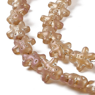 Full Rainbow Plated Frosted Electroplate Glass Beads, Ginger Man, for Christmas, Coral, 15x14x7mm, Hole: 1mm,   (Approx 22 beads)