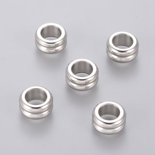 Vacuum Plating 304 Stainless Steel Beads, Grooved Beads, Column, 10x5mm, Hole: 6mm.  (Packed 5 Beads).  *See Drop Down for Color Options.