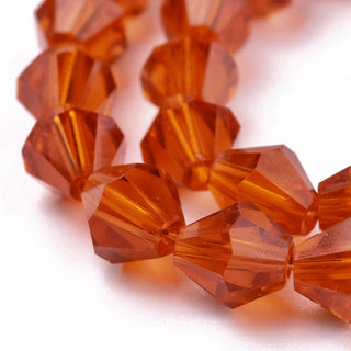 Bicone Beads Faceted.  Glass 8mm.   (Deep Orange).   (Approx 40 Beads)
