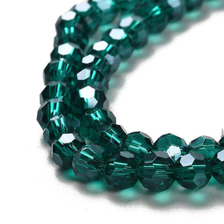 Electroplate Glass Bead Strands, Pearl Luster Plated, Faceted, Round, Teal, 4mm. (approx 100 beads per 15" Strand)