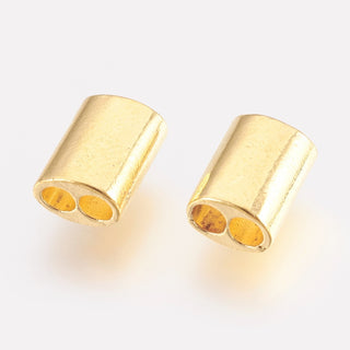 Double Strand Metal Links.  Golden Color.  (Great for Leather Cord Bracelets). 11 x 8.5 x 5.5mm.  Hole:  3mm.   (Packed 10 Beads)
