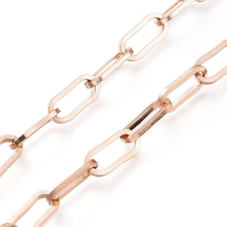 304 Stainless Steel Paperclip Chains, Unwelded, Flat Oval, Rose Gold, 13.5x6x1.5mm.  Sold by the Foot