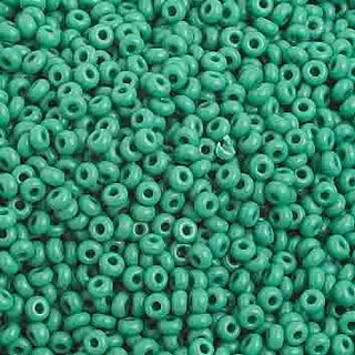 Czech 10/0 Seed Beads.  (Round).  Opaque Medium Dark Green. (Strung.  Approx 23 grams)