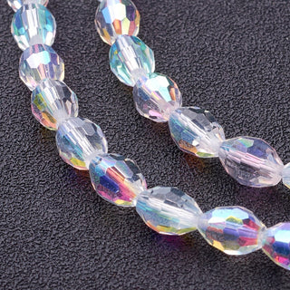 Glass Beads Strands, Faceted, Oval, Clear AB.   6x4mm, Hole: 1mm; approx 72 Beads, 16".