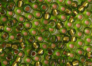 11/0 Czech  (Transparent Green Copper Lined)  6 String/Hank -Approx 17 Grams