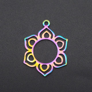 Ion Plating(IP) 201 Stainless Steel Pendants, Svadhisthana, Laser Cut, Rainbow Color, 24x18.5x1mm, Hole: 1.6mm(Packed 2)