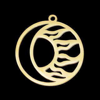 201 Stainless Steel Pendants, Laser Cut, Sun and Moon, Golden Color, 25.5x23x1mm, Hole: 1.5mm (Packed 2 )