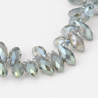 Crystal Glass Beads Strands, Faceted, Drop, Rainbow Plated Aquamarine.  12x6mm, Hole: 1mm; about 100pcs/strand, 16.5"