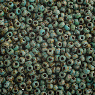 Seed Bead (MIYUKI 6/0)  Round.  (Opaque Turquoise Blue Picasso)  20gm tube.