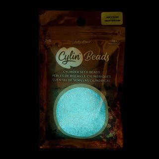 Cylin Bead.   11/0.    25g Bag.   Glow in Dark - AB White to TURQUOISE