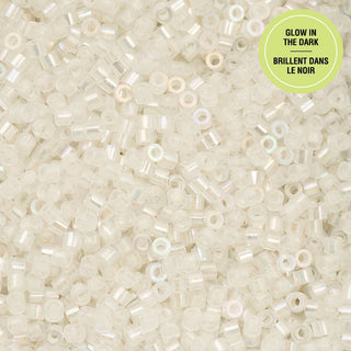 Cylin Bead.   11/0.    25g Bag.   Glow in Dark - AB White to TURQUOISE