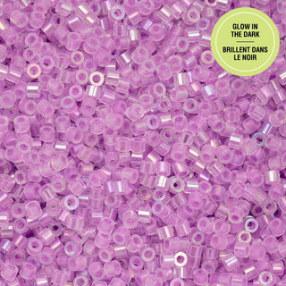 Cylin Bead.   11/0.    25g Bag.   Glow in Dark - AB Purple