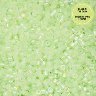 Cylin Bead.   11/0.    25g Bag.   Glow in Dark - AB Light Green