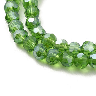 Electroplate Glass Bead Strands, AB Plated, Faceted, Round, Olive Drab, 4mm.  (approx 100 beads per 15" Strand)