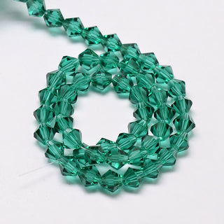 Faceted Bicone Glass Beads Strands, Dark Cyan, 2x3mm, Hole: 0.5mm; about 100pcs/strand, 7.5" strand.