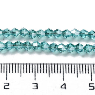 Electroplate Glass Beads Strands, Half Golden Plated, Faceted, Bicone, Cyan, 3x3mm, Hole: 1mm, about 128~135pcs/strand