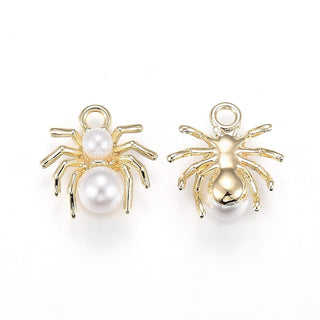 Light Gold Color Spider Charm (With Acrylic Pearl Body!).  15x14.5x7mm, Hole: 2mm.  See Drop Down for Options.