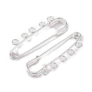 Brass Brooch Findings, for DIY Brooch Making, with Iron Pin, Kilt Needles, Silver Color Plated, 50x17mm, Hole: 3mm *Packed 5