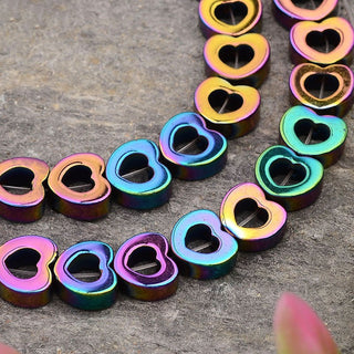 Electroplated Heart Non-magnetic Synthetic Hematite Bead Strands, Multi-color Plated, 7.5x7.5x3mm, Hole: 1mm, approx 50 Beads.