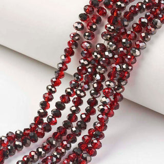 Electroplate Glass Beads Strands, Half Plated, Black Plated, Faceted, Rondelle, Dark Red, 6x5mm, Hole: 1mm; about 85 beads
