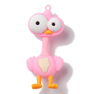 BIG Charm/Pendant.   PVC Plastic Cartoon Big Pendant, Ostrich.   (Pink). 78x33x20mm, Hole: 3mm . Sold Individually.