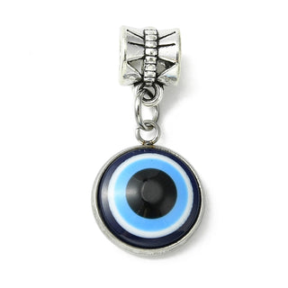 Alloy Resin European Dangle Charms, Large Hole Pendant/Charm, Blue Evil Eye, Antique Silver, 27.5mm, Evil Eye: 16x13x4mm, Hole: 4.5mm.  Sold Individually.