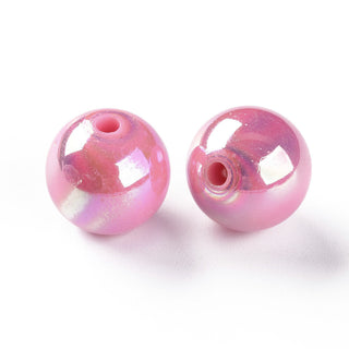 Opaque Acrylic Beads, AB Color Plated, Round, 15mm, Hole: 2.8mm.   (Packe 20 Beads).  *See Color Options