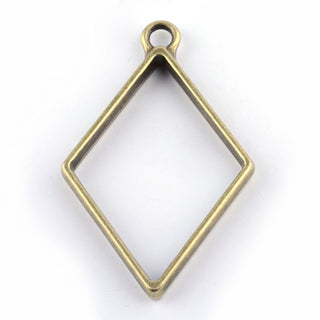Alloy Rhombus Open Back Bezel Pendants, For DIY UV Resin, Epoxy Resin, Pressed Flower Jewelry, Antique Bronze, 40x25.5x3.5mm, Hole: 3mm (Packed 2 )