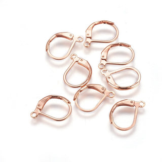 304 Stainless Steel Leverback Earring Findings, Rose Gold, 16x10x2mm, Hole: 1.4mm, Pin: 0.7x0.9mm (Packed 10 Ear Wires/ 5 Sets)