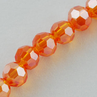 Electroplate Glass Bead Strands, Pearl Luster Plated, Faceted, Round, Dark Orange, 4mm. (approx 100 beads per 15" Strand)