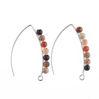 Dangle Earrings, with Round Wood Beads, Copper Wire and 304 Stainless Steel Hook Earrings, Platinum, 39.5x27~28x4.5mm, Pin: 0.8mm.  (Sold Per Pair)