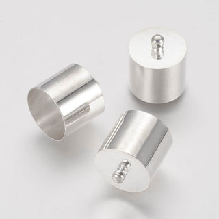 Brass Cord Ends, End Caps, Silver Color Plated, 16x14mm, Hole: 1mm, Inner Diameter: 13.5mm.  Packed 10 Caps.