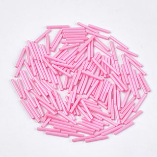 Bugle Beads (Glass)15~15.5x2mm, Hole: 0.8mm.  (approx 15gr)  *Opaque Pearl Pink