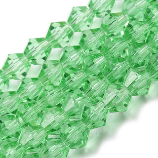 Faceted Bicone Glass Beads Strands, Light Green, 2x3mm, Hole: 0.5mm; about 100pcs/strand, 7.5" strand.