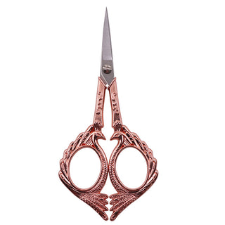 Stainless Steel Phoenix Scissors, Alloy Handle, Embroidery Scissors, Sewing Scissors, Rose Gold & Stainless Steel Color, 12.6cm.  Sold Individually.