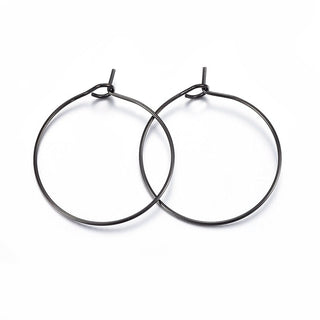 304 Stainless Steel Hoop Earring Settings, Ring, Electrophoresis Black, 21 Gauge, 25x4mm, Pin: 0.7mm (Packed 10)