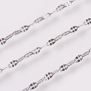 304 Stainless Steel Dapped Chains, Cable Chains, Unwelded, Flat Oval, Stainless Steel Color, 4.5x2.3x0.3mm. Sold by the Foot