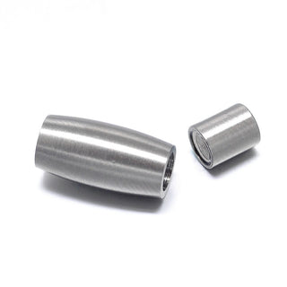 Column 304 Stainless Steel Magnetic Clasps with Glue-in Ends, Matte, Stainless Steel Color, 14x9mm, Hole: 6mm*Sold Individually.