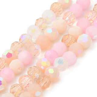 Electroplate Glass Beads Strands, Faceted, Half AB Color Plated, Round, Pink, 6x5mm, Hole: 1.4mm, about 100 beads/strand