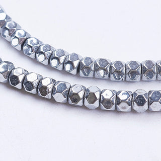 Electroplate Non-Magnetic Hematite Beads, Faceted, Platinum Plated, 3x2mm, Hole: 0.5mm, *Approx 200 Beads