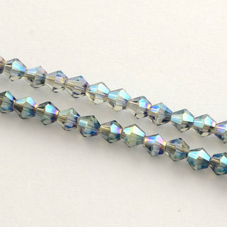 Electroplate Glass Bead Strands, Rainbow Plated, Faceted Bicone, Medium Sea Green, 4x4.5mm, Hole: 1mm, about 92~96pcs/strand