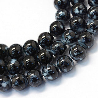 Glass Round (Black with Subtle White)  15" strand ( 8 mm Beads)