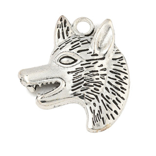 Tibetan Style Wolf Head Alloy Pendants, Cadmium Free & Lead Free, Antique Silver, 33x29x4mm, Hole: 4mm.  Sold Individually.