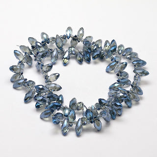 Faceted Teardrop Full Rainbow Plated Electroplate Glass Beads Strands, Top Drilled Beads, Royal Blue, 12x6mm, Hole: 1mm, about 100pcs/strand, 15.7 inch