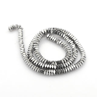 Electroplate Non-magnetic Hematite Beads Strands, Square, Faceted, Silver Plated, 4x2mm, Hole: 1mm, approx 105 Beads.