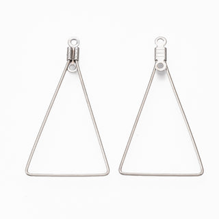 304 Stainless Steel Wire Pendants, Hoop Earring Findings, Triangle, Stainless Steel Color, 18 Gauge, 38.5x21x1mm, Hole: 1.2mm *Packed 10