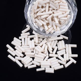 Glass Bugle Beads, Round Hole, Opaque Colours, White, 6~7x1.5~2mm, Hole: 0.8mm  (Approx 15 grams)