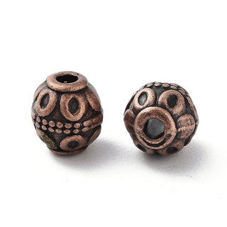 Tibetan Style Alloy Beads, Cadmium Free & Lead Free, Barrel, Red Copper, 7x7.5mm, Hole: 1.8mm.  (Packed 20 Beads)