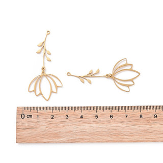 201 Stainless Steel Drop/ Charm/Pendant, Laser Cut, with Jump Rings, Flower, 52.5mm, Hole: 1.4mm. (packed 2) *See Finish Options