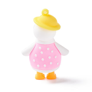BIG Charm/Pendant.   PVC Plastic Cartoon Big Pendant,  Lady Duck, (Pink, Yellow & White).  62x39x24mm, Hole: 3mm. Sold Individually.